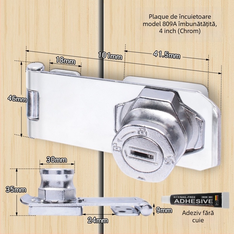 Încuietoare pentru frigider – fără găurire, anti-furt pentru frigidere comerciale; din oțel inoxidabil, fier și cupru pur; brand Sukop, model 2025.4.15, placă de încuire nouă; potrivită pentru mobilier.