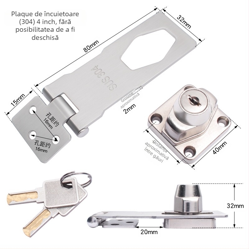 Încuietoare pentru frigider – fără găurire, anti-furt pentru frigidere comerciale; din oțel inoxidabil, fier și cupru pur; brand Sukop, model 2025.4.15, placă de încuire nouă; potrivită pentru mobilier.