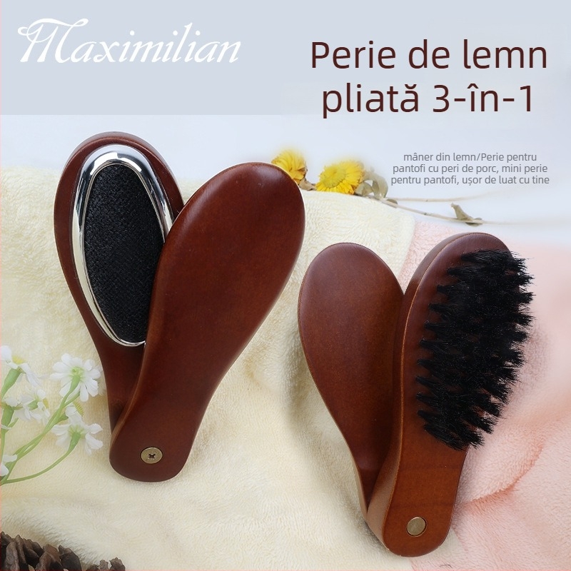 Perie multifuncțională pentru paltoane de iarnă din lână, cu dublă față, îndepărtare praf și păr, mâner din lemn, Yingte, lansată în 2024