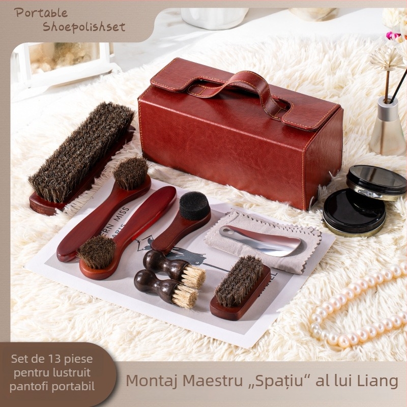 Set de pensule pentru pantofi cu păr de cal – îngrijire a pielii, curățare și lustruire