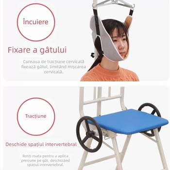 Scaun de tracțiune cervicală – cadru din oțel carbon, pliabil, modelul 8273, dispozitiv de tracțiune a gâtului pentru masaj de sănătate și frumusețe, garanție 3 ani.