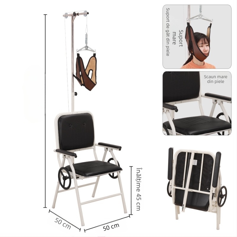 Scaun de tracțiune cervicală – cadru din oțel carbon, pliabil, modelul 8273, dispozitiv de tracțiune a gâtului pentru masaj de sănătate și frumusețe, garanție 3 ani.