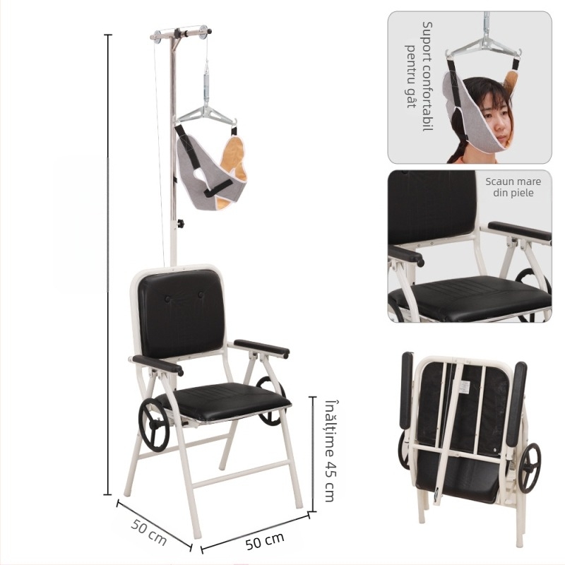 Scaun de tracțiune cervicală – cadru din oțel carbon, pliabil, modelul 8273, dispozitiv de tracțiune a gâtului pentru masaj de sănătate și frumusețe, garanție 3 ani.
