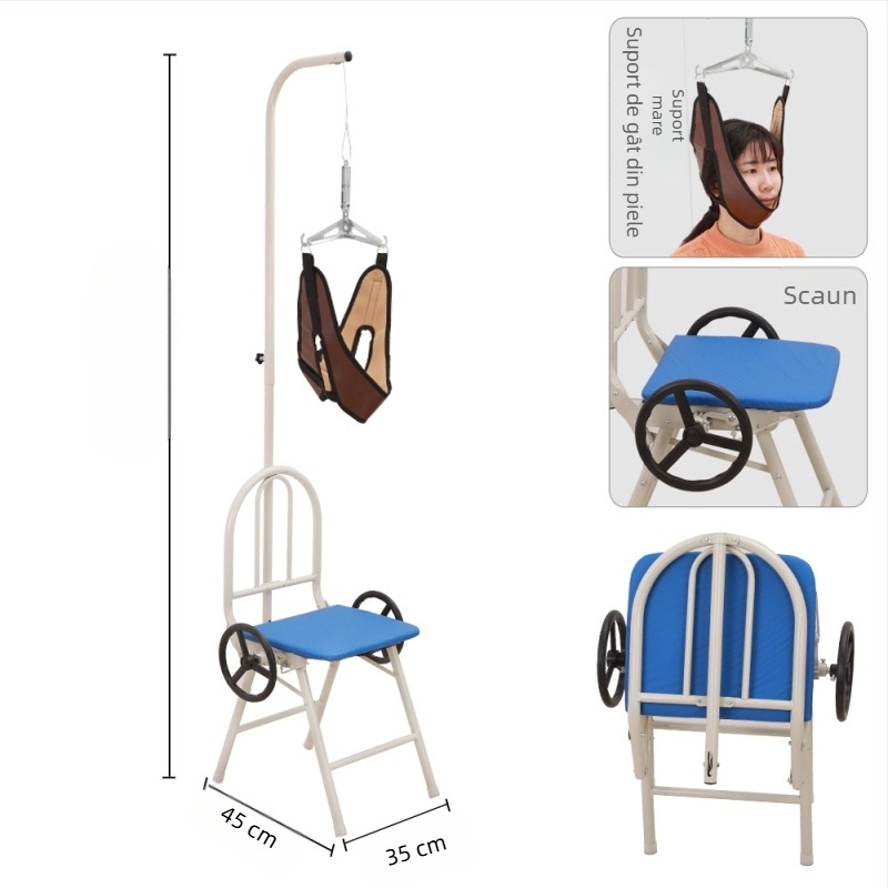 Scaun de tracțiune cervicală – cadru din oțel carbon, pliabil, modelul 8273, dispozitiv de tracțiune a gâtului pentru masaj de sănătate și frumusețe, garanție 3 ani.