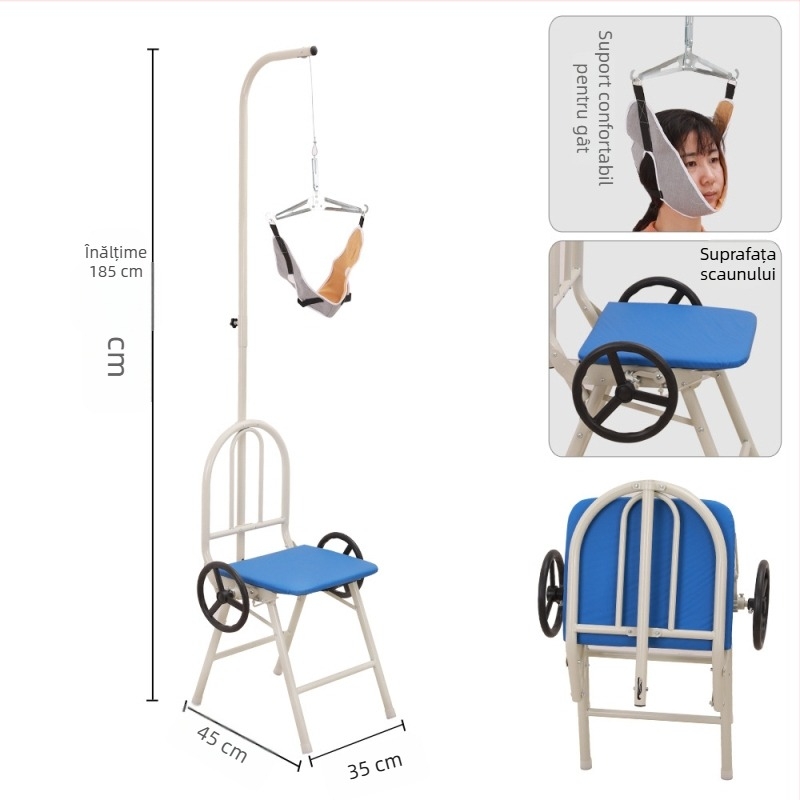 Scaun de tracțiune cervicală – cadru din oțel carbon, pliabil, modelul 8273, dispozitiv de tracțiune a gâtului pentru masaj de sănătate și frumusețe, garanție 3 ani.