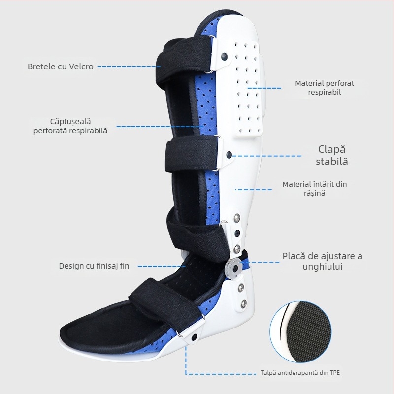 Corector pentru piciorul picat cu suport de inversie pentru gleznă — orteză pentru picior și gleznă, din țesătură compozită
