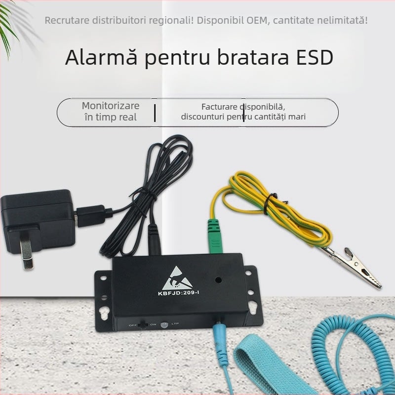 Alarmă inel electrostatic - Brand KBFJD, Model 209-1, Cablu de împământare inclus, Detector online ESD, Certificare ZKT-2209207037C