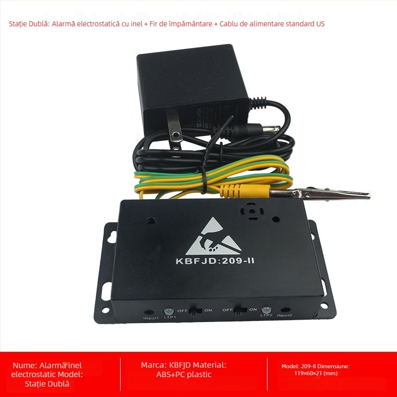 Alarmă inel electrostatic - Brand KBFJD, Model 209-1, Cablu de împământare inclus, Detector online ESD, Certificare ZKT-2209207037C