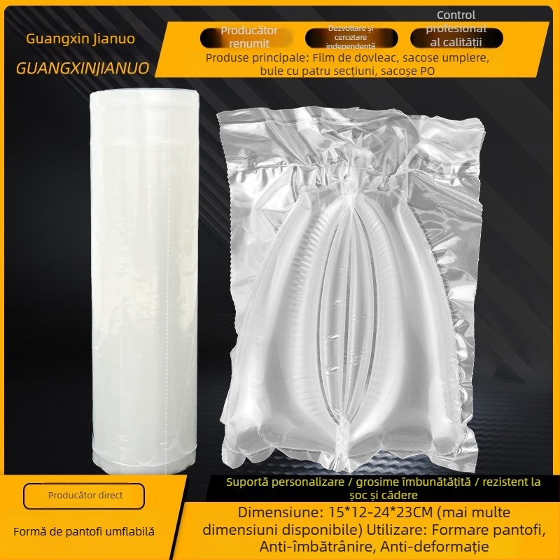 Umplutură pneumatică din nailon pentru pantofi și întinzător cu film cu bule mari, diametrul 165 mm, înălțimea 75 mm, lățimea filmului 17 mm; previne cutele și deformările.