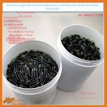 Etichetă RFID HF ISO15693 în tub de sticlă pentru ștanțare pantofi – seria ICODE, 13,56 MHz, memorie 112×8, citire/scriere 0,01 s, 100000 cicluri de scriere