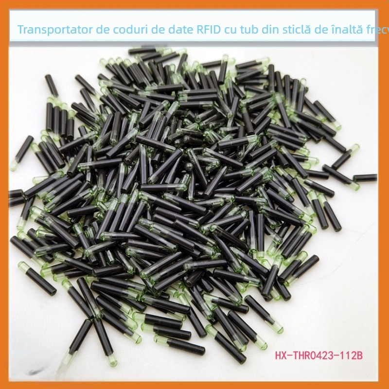 Etichetă RFID HF ISO15693 în tub de sticlă pentru ștanțare pantofi – seria ICODE, 13,56 MHz, memorie 112×8, citire/scriere 0,01 s, 100000 cicluri de scriere