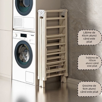 Uscător de haine pe podea, mobil, tip aripă, din oțel cu carbon, pliabil