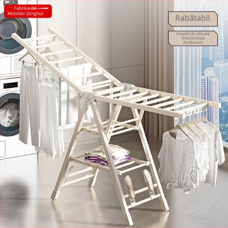 Uscător de haine pe podea, mobil, tip aripă, din oțel cu carbon, pliabil