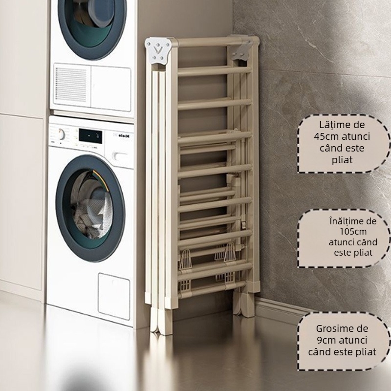 Uscător de haine pe podea, mobil, tip aripă, din oțel cu carbon, pliabil