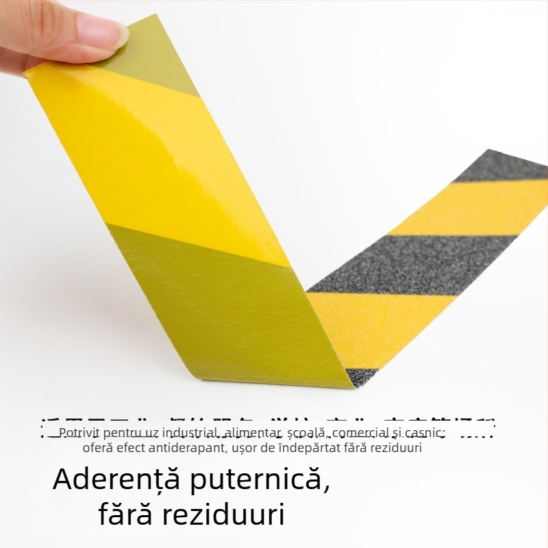 Bandă antiderapantă cu textură nisipoasă pentru scări, bază PVC, adeziv acrilic, interval de temperatură -20°C până la 80°C, aderență 80 N/m