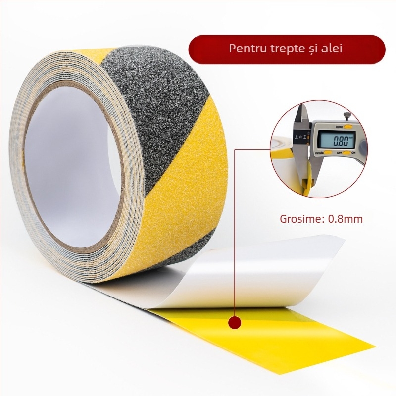 Bandă antiderapantă cu textură nisipoasă pentru scări, bază PVC, adeziv acrilic, interval de temperatură -20°C până la 80°C, aderență 80 N/m