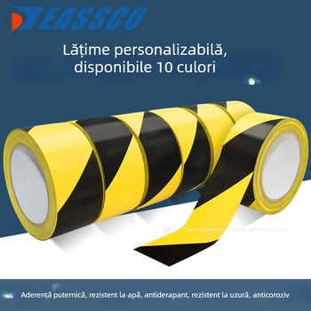 Bandă avertizare PVC pentru delimitarea podelei, adeziv acrilic, grosime 0,15 mm, -10°C până la 80°C, rezistență la uzură