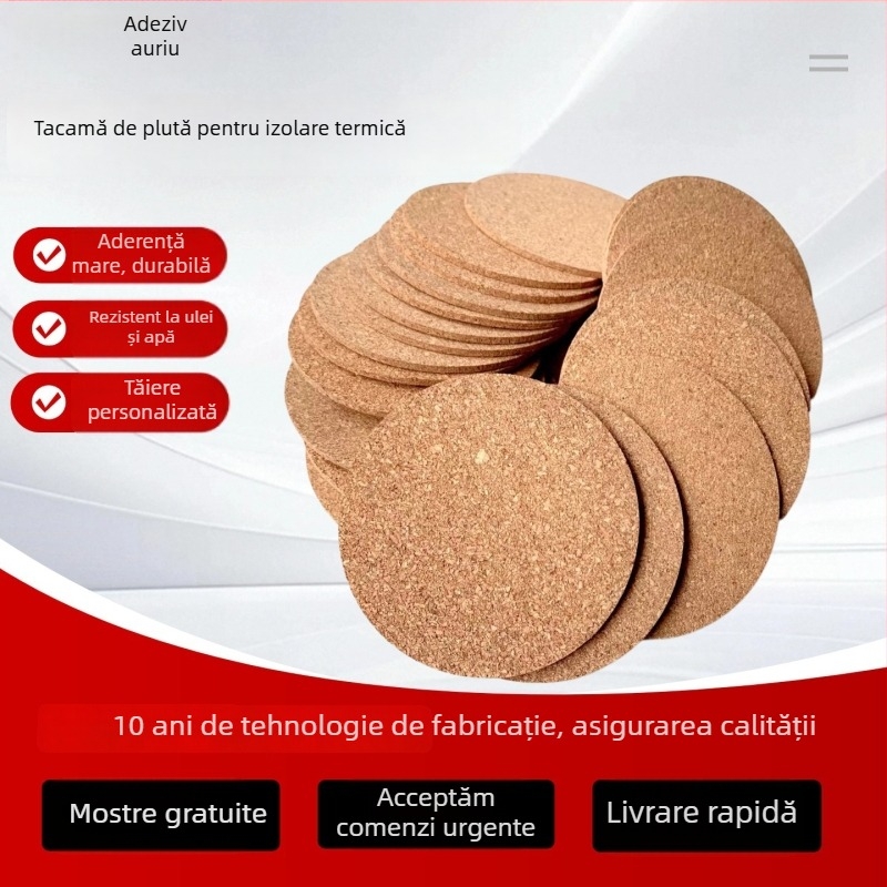 Covor autoadeziv din plută, de înaltă densitate, anti-derapare și izolație pentru pahare din sticlă și ceramică