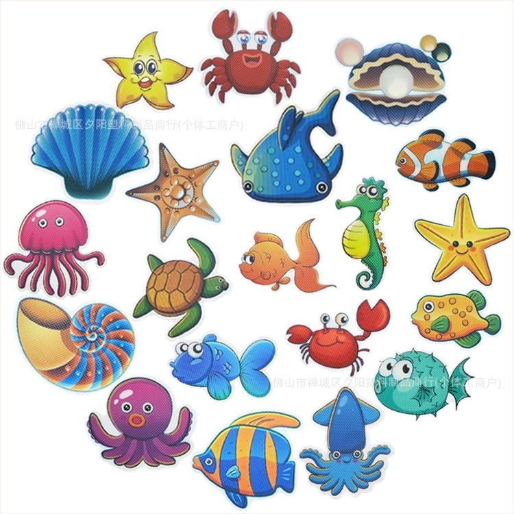 Sunset autocolante autoadezive anti-derapante pentru podea și pereți, design ocean desen animat, bază din cauciuc, 20 buc./pachet, grosime 0,8 mm