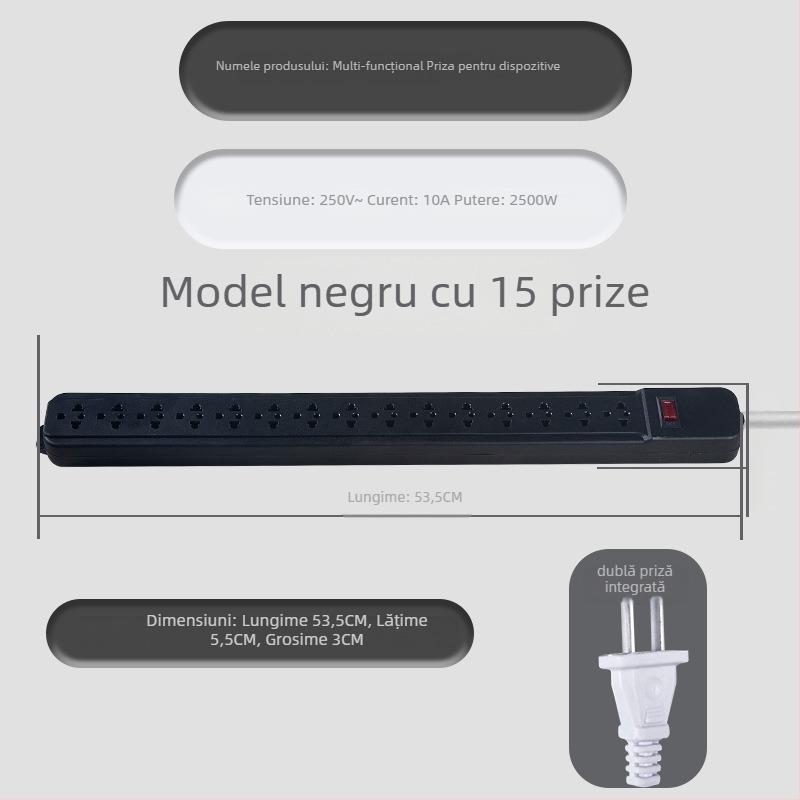 Priză de cablaj, 15/30 găuri, 10A, 220–250V, 2500W, Yaqi