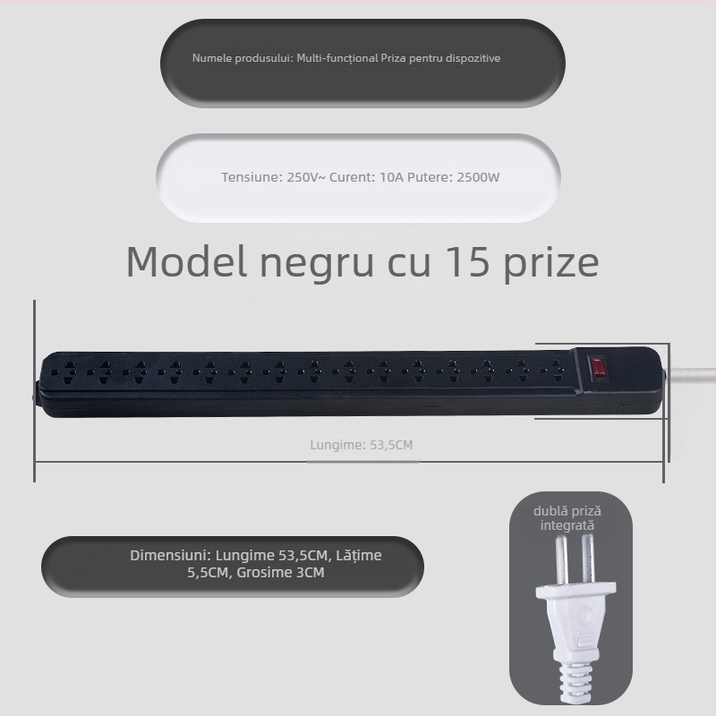 Priză de cablaj, 15/30 găuri, 10A, 220–250V, 2500W, Yaqi