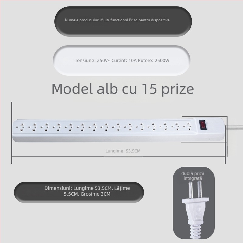 Priză de cablaj, 15/30 găuri, 10A, 220–250V, 2500W, Yaqi