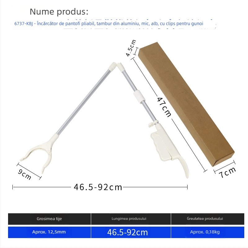 Instrument multifuncțional cu mâner lung pentru pantofi și clips pentru gunoi (Material: metal + plastic; Greutate: 0,14 kg; Formă: clip pentru gunoi; Nepersonalizabil)