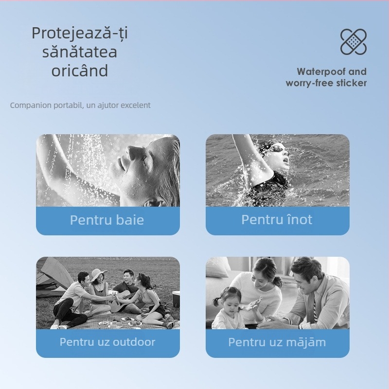 Bandaj adeziv unică folosință impermeabil, respirabil, transparent, fără urme, portabil, material textil, 120 bucăți, valabilitate 3 ani