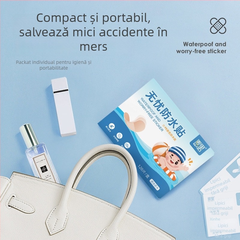 Bandaj adeziv unică folosință impermeabil, respirabil, transparent, fără urme, portabil, material textil, 120 bucăți, valabilitate 3 ani