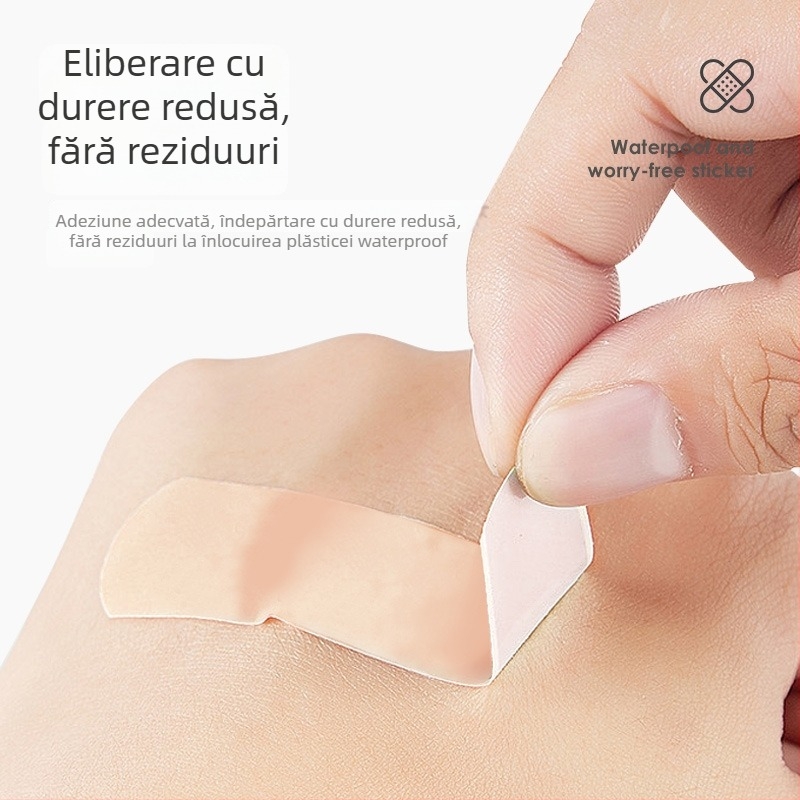 Bandaj adeziv unică folosință impermeabil, respirabil, transparent, fără urme, portabil, material textil, 120 bucăți, valabilitate 3 ani