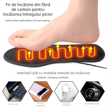 Tălpi încălzite USB pentru unisex, talpă întreagă, încălzire în 5 zone, velur cristal și sârmă de încălzire din fibră de carbon