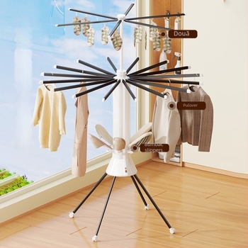 Raft de uscare pe podea pliabil, formă rotundă, din oțel carbon, stil modern minimalist, pentru interior