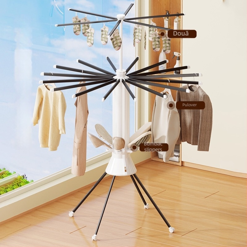 Raft de uscare pe podea pliabil, formă rotundă, din oțel carbon, stil modern minimalist, pentru interior