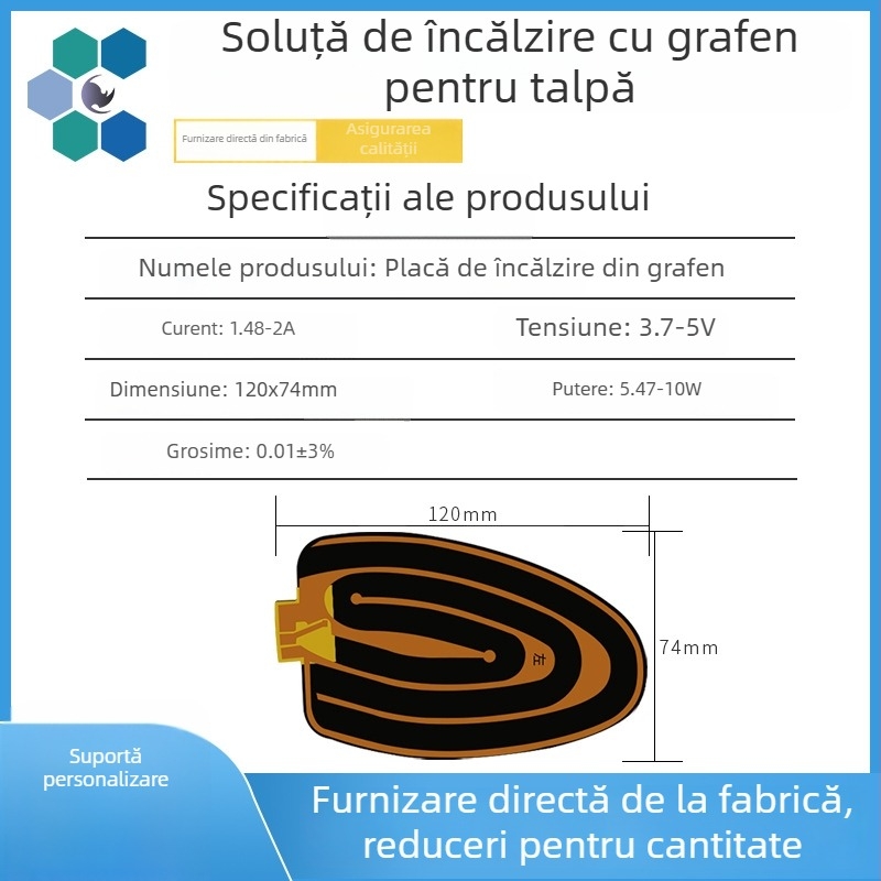 Încălzitor de pantofi pentru exterior cu talpă încălzită din grafen și film flexibil de încălzire 5V/3.7V, CE-Certificat