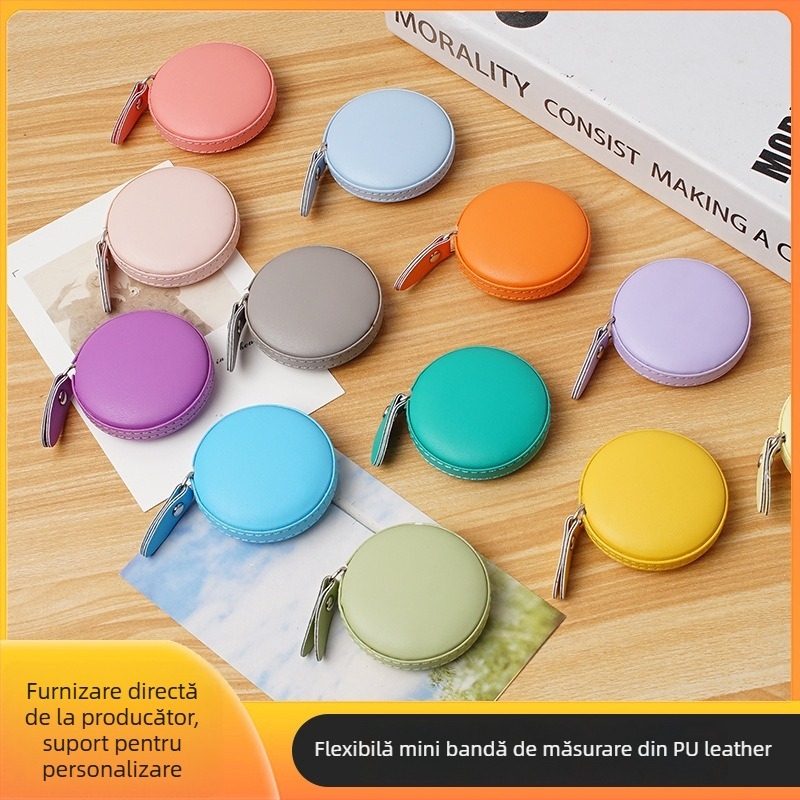 Macaron din piele PU — bandă de măsurat cu retractare automată, pătrată, personalizabilă, pentru măsurarea taliei, înălțimii și circumferinței pieptului