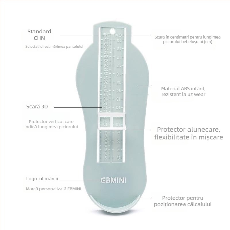 Ebmini Instrument de măsurare a lungimii piciorului pentru copii – Plastic, pentru încălțăminte pentru copii, origine Wenzhou, Zhejiang
