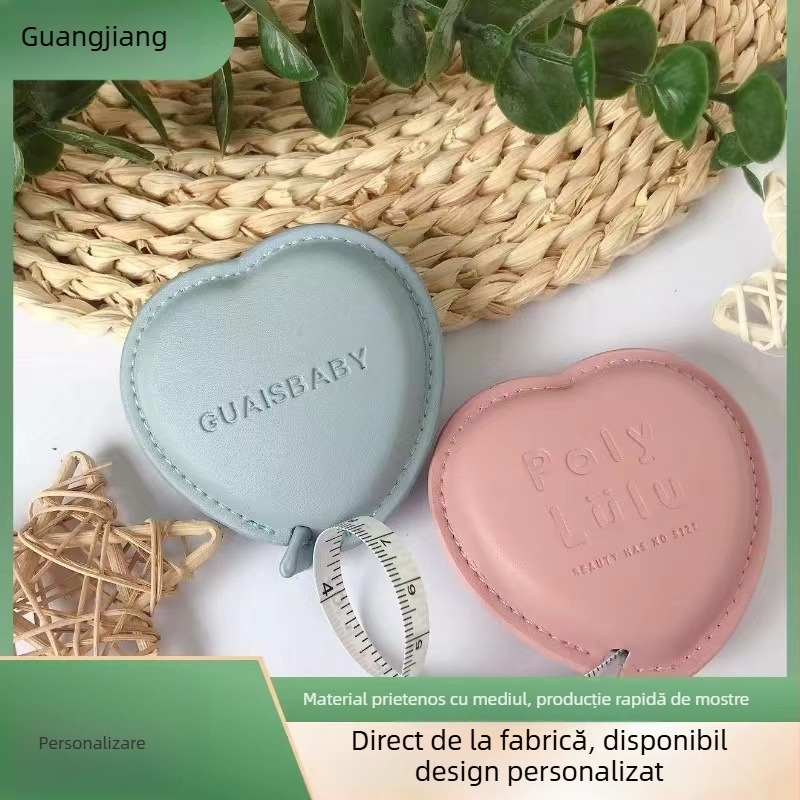 Ruleta din piele PU în formă de inimă, bandă de măsurat portabilă pentru talie, bandă din piele pentru uz casnic și cadouri de afaceri (Model A12 • Ambalare 250 • Personalizare disponibilă)