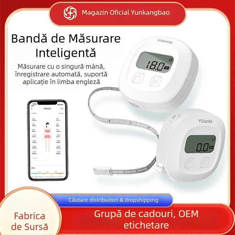 Bandă inteligentă de măsurare a circumferinței corpului cu aplicație Bluetooth (CF10A; ABS; până la 150 cm; baterie)