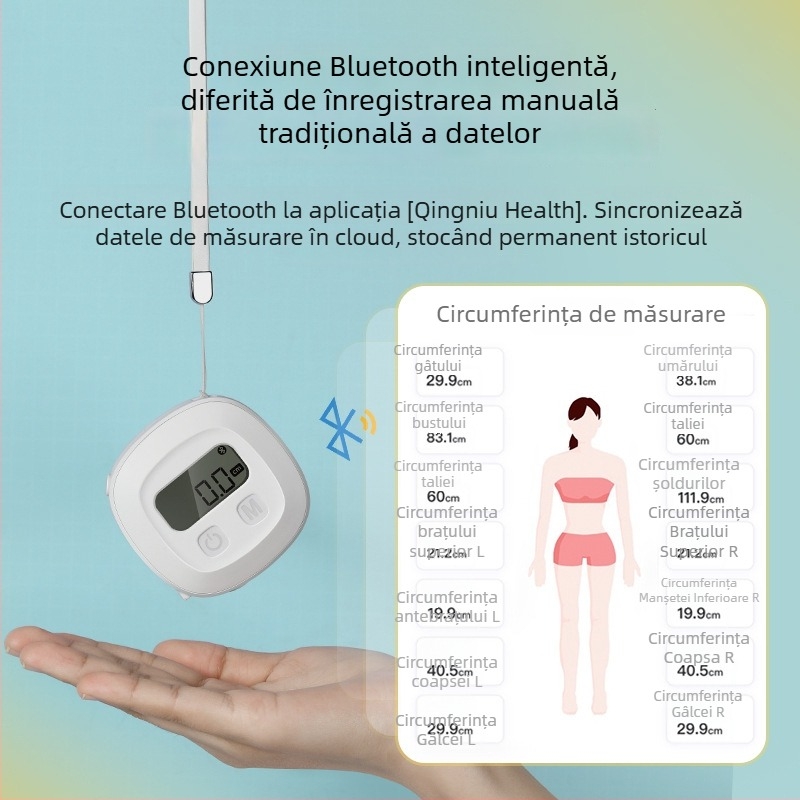 Bandă inteligentă de măsurare a circumferinței corpului cu aplicație Bluetooth (CF10A; ABS; până la 150 cm; baterie)