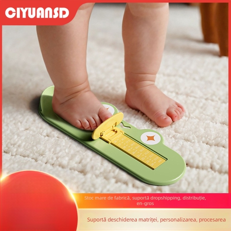 Măsurător de picior pentru copii — măsoară lungimea piciorului și lungimea interioară a pantofului; Material: ABS plastic; Vârstă recomandată: 1–12 ani; Stil: Cartoon Paradise; Ambalaj: ambalaj unic