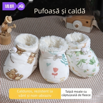 Pantofi și șosete pentru bebeluți din bumbac, protecție anti-zgâriere, talpă moale, design cartoon, pentru iarnă
