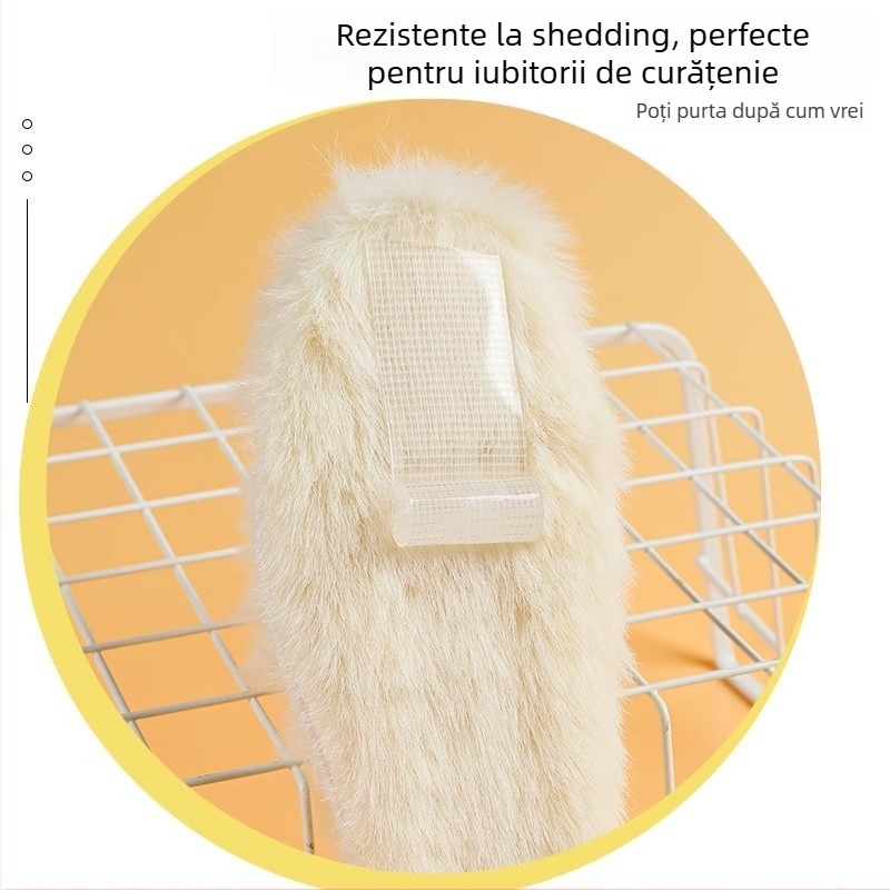 Talpă interioară de iarnă unisex, din lână artificială cu blană de iepure, absorbantă la transpirație, anti miros, talpă moale