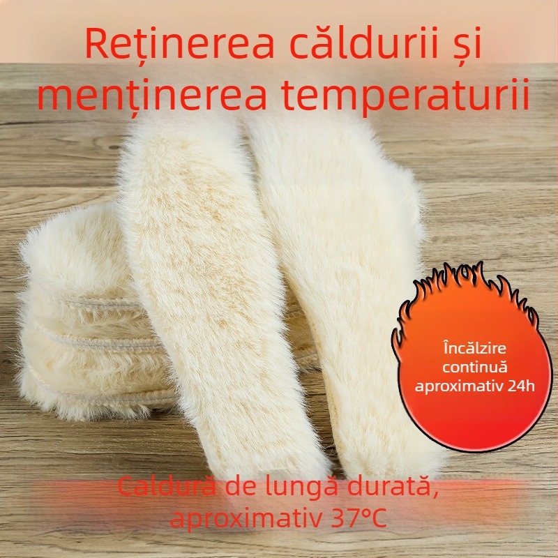 Talpă interioară de iarnă unisex, din lână artificială cu blană de iepure, absorbantă la transpirație, anti miros, talpă moale