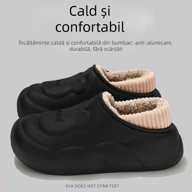 Papuci de iarnă din EVA impermeabili, cu toc – pentru interior/exterior, anti-derapare, mențin cald (partea superioară EVA și talpa EVA)