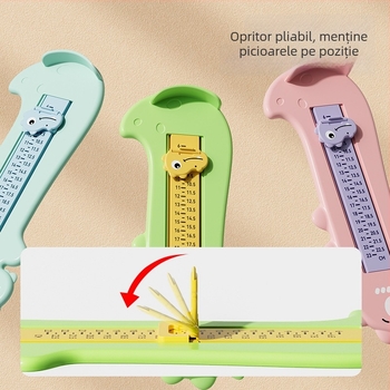 Ghidaj pentru picior de bebeluș cu goniometru, riglă de precizie pentru copii, model Magebaby YR-LJQ, interval de măsurare 8–15 cm, material PP/ABS