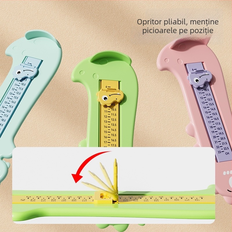 Ghidaj pentru picior de bebeluș cu goniometru, riglă de precizie pentru copii, model Magebaby YR-LJQ, interval de măsurare 8–15 cm, material PP/ABS