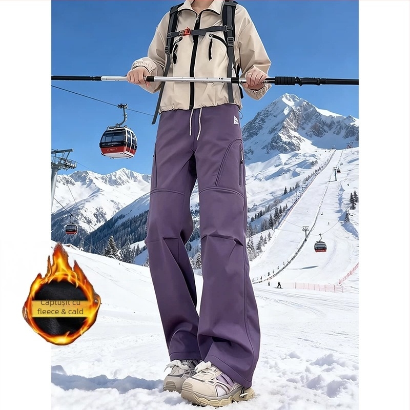 Pantaloni de schi cu căptușeală de fleece, rezistenți la vânt și impermeabili pentru drumeții în aer liber (căptușeală de fleece, rezistenți la vânt, impermeabili, drumeții în aer liber, bărbați adulți)