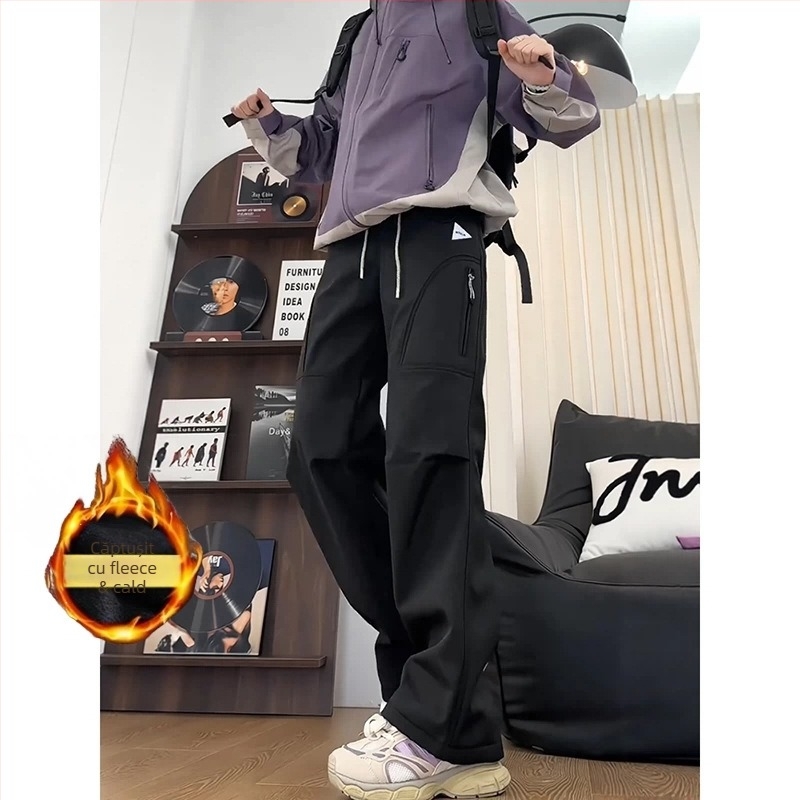 Pantaloni de schi cu căptușeală de fleece, rezistenți la vânt și impermeabili pentru drumeții în aer liber (căptușeală de fleece, rezistenți la vânt, impermeabili, drumeții în aer liber, bărbați adulți)