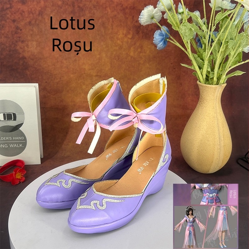 Pantofi cosplay - Stil prințesă, partea superioară din microfibră, vârf rotund, închidere cu fermoar, toc înclinant