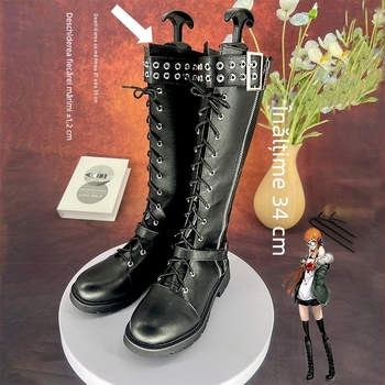 Botine cosplay pentru Futaba Sakura (Persona 5) cu vârf rotund, partea superioară din microfibră, talpă PU, închidere cu fermoar, toc drept 1–3 cm